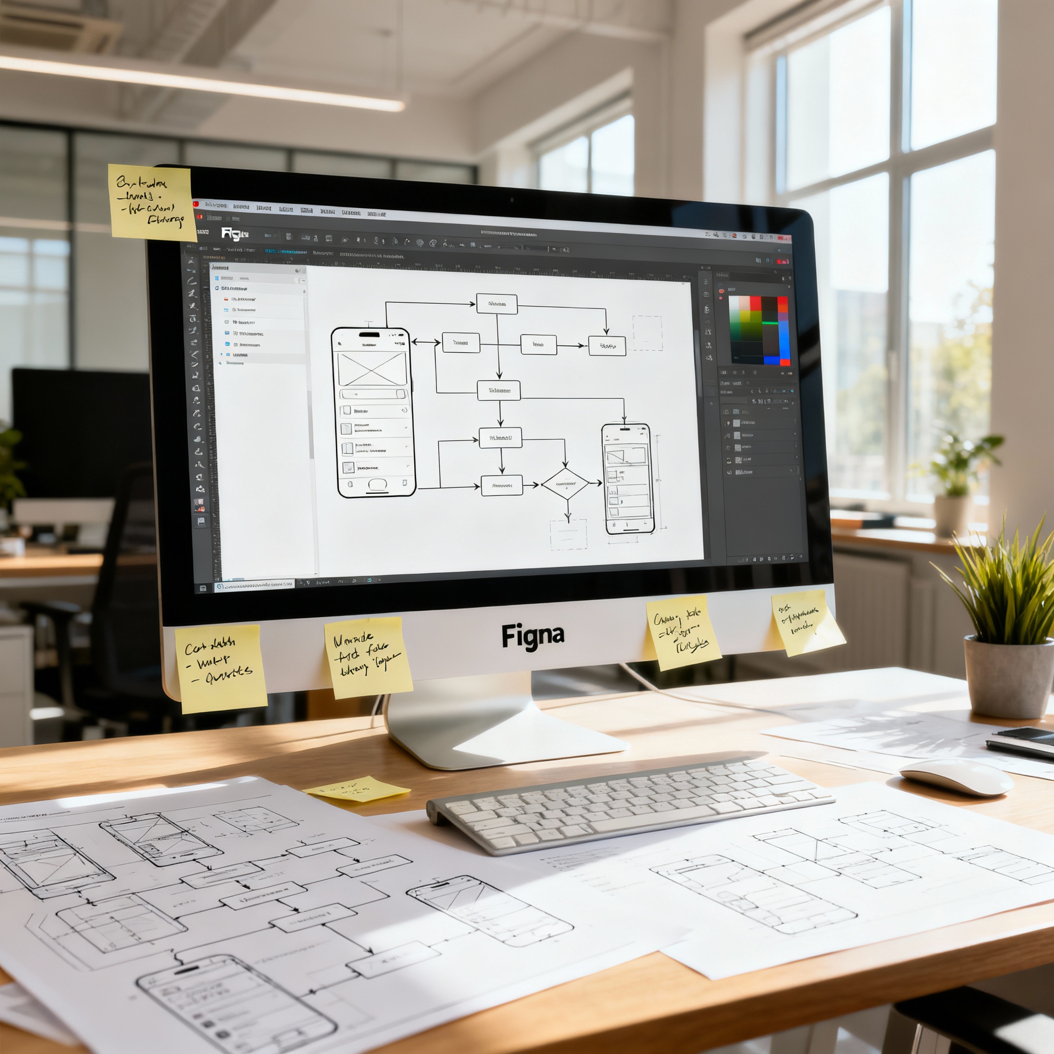 Product designer workspace with UX/UI tools